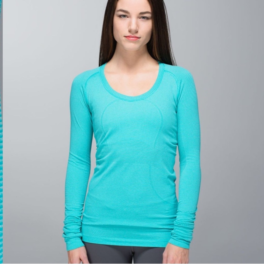 lululemon Swiftly Tech Long Sleeve Scoop Heathered Blue Tropics Sz 4